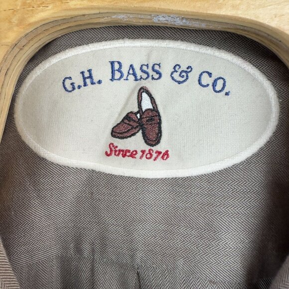 G.H. Bass & Co. Shirt Men 16.5 32/33  Brown Herringbone Long Sleeve Button-Up - Picture 6 of 12